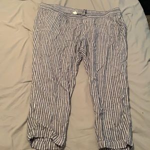 Blue and White Stripes Capri Pants